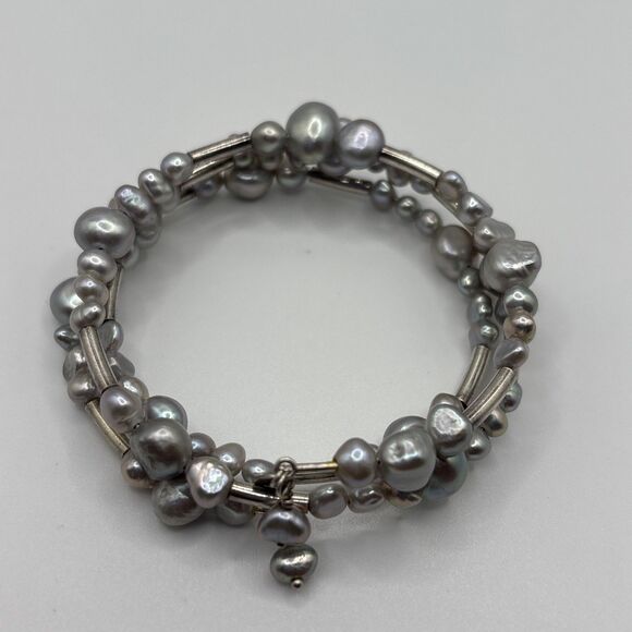 Silpada Sterling Silver Gray Pearl Wrap Bracelet B2184 .925 Freshwater Signed - Picture 2 of 9
